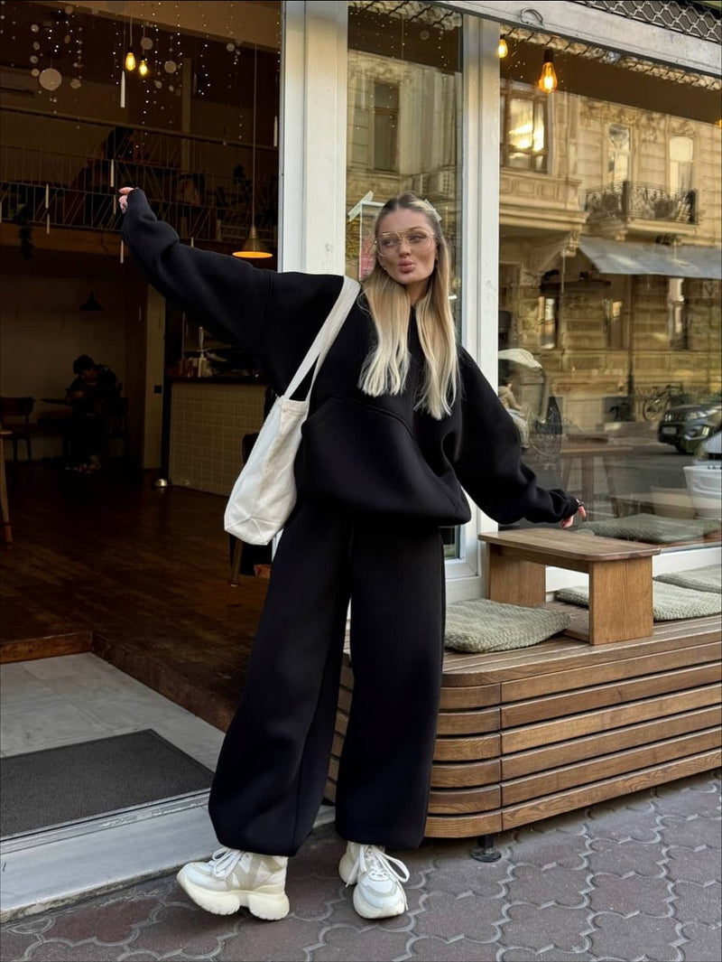 Kadın Oversize Eşofman Takımı Siyah - Görsel 1