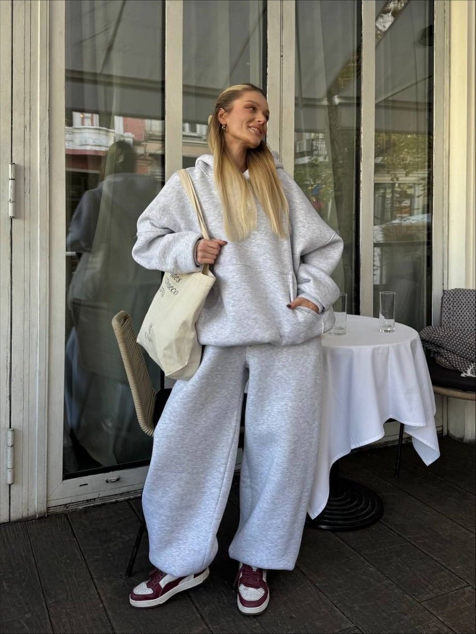 Kadın Oversize Eşofman Takımı Gri - Görsel 1