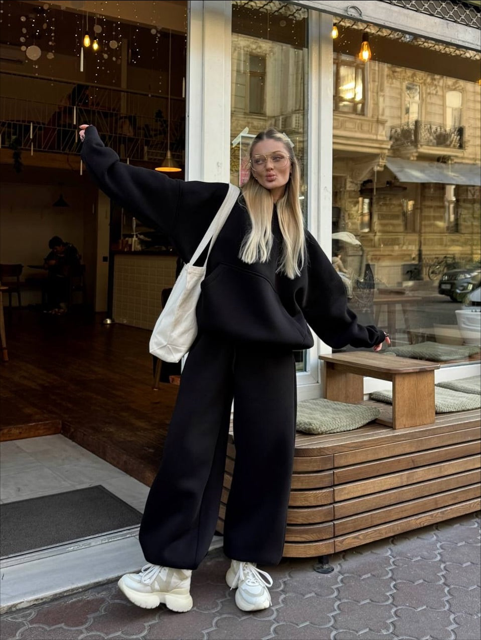 Kadın Oversize Eşofman Takımı Siyah - Görsel 1