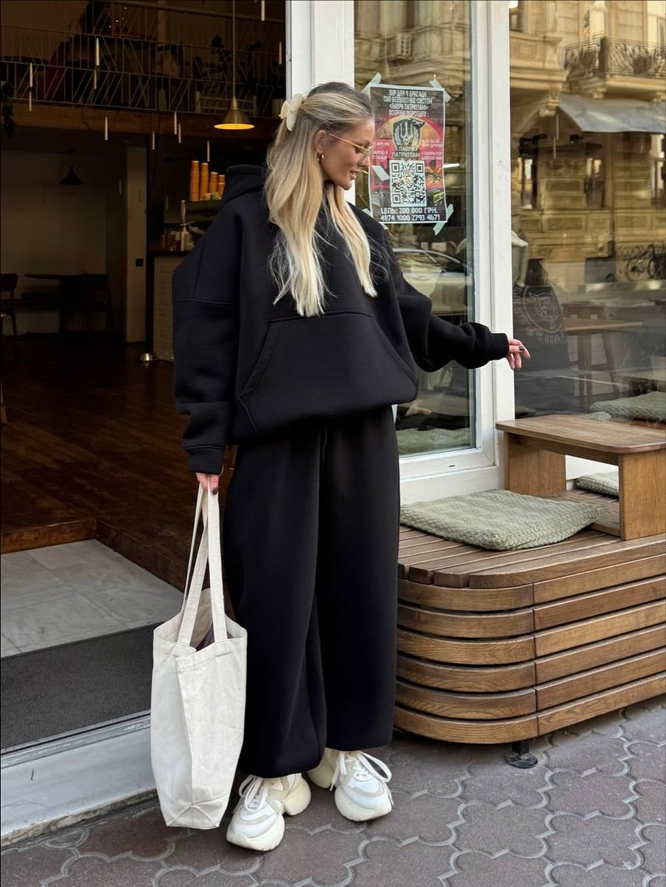 Kadın Oversize Eşofman Takımı Siyah - Görsel 2