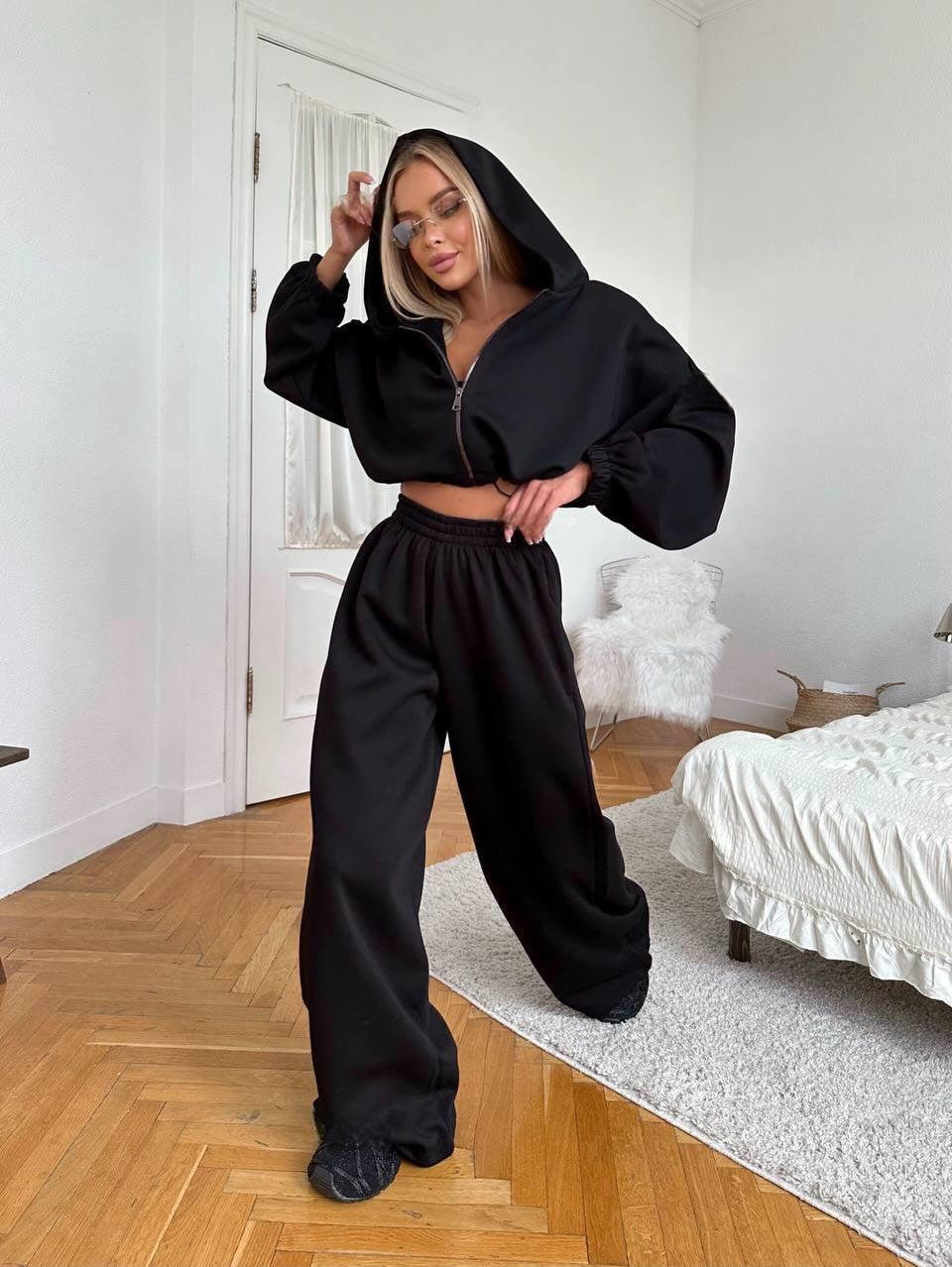 Oversize Fermuarlı Takım Siyah - Görsel 3
