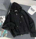 Oversize Polo Hoodie %100 Pamuk 3 Iplik Siyah - Görsel 1