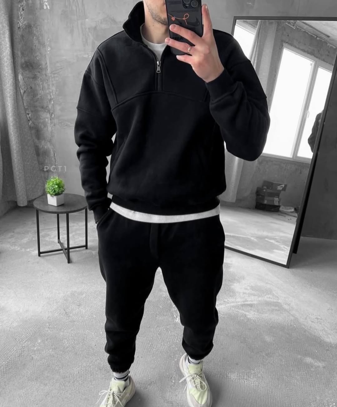 Yarım Fermuarlı Sweatshirt Jagger Pants Takım 3 Iplik Şardonlu %100 Pamuk - Görsel 1