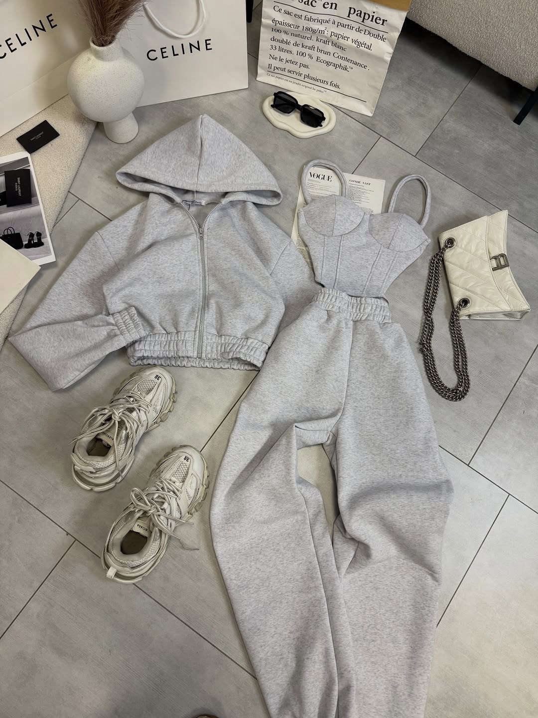 Oversize 3'lü Set Gri Takım - Görsel 1