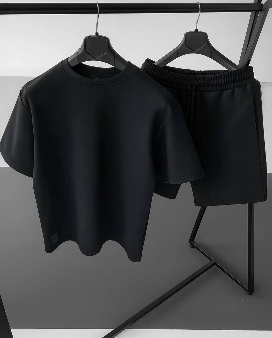 Oversize Baskısız Takım %100 Pamuk Siyah - Görsel 1