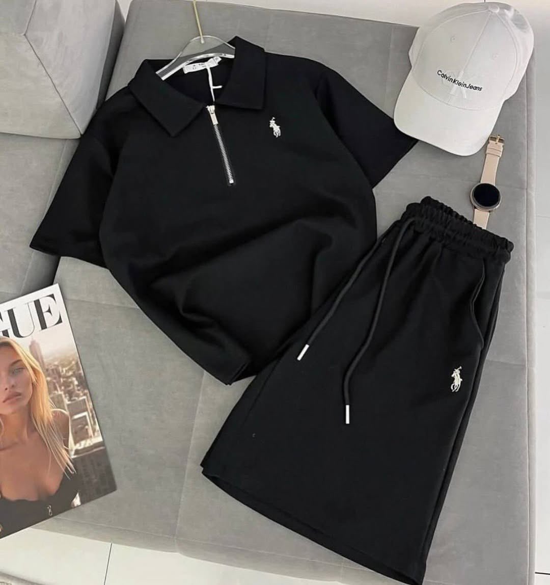 Polo Sıyah Takım Tişört + Şort Oversize Yeni Sezon - Görsel 1