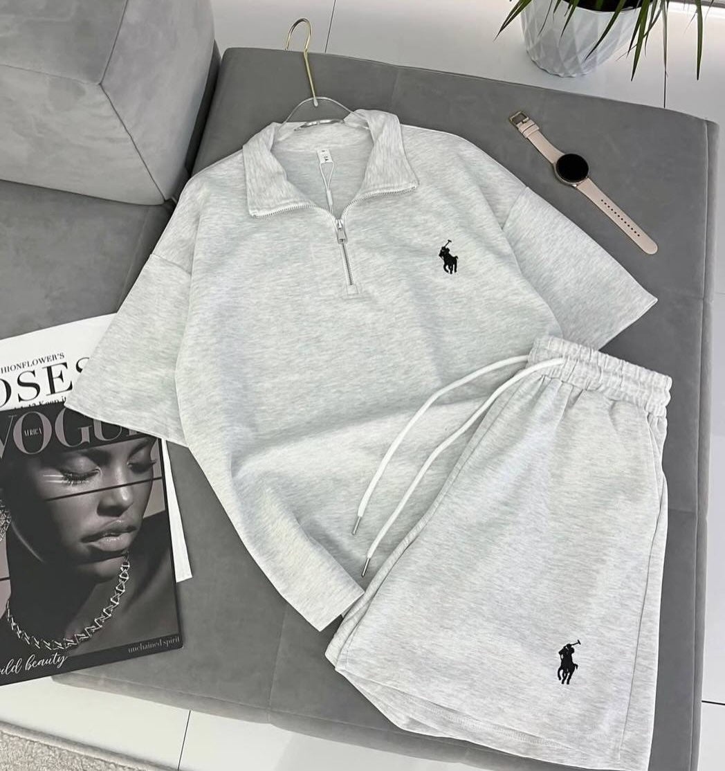 Polo Grı Takım Tişört + Şort Oversize Yeni Sezon - Görsel 1