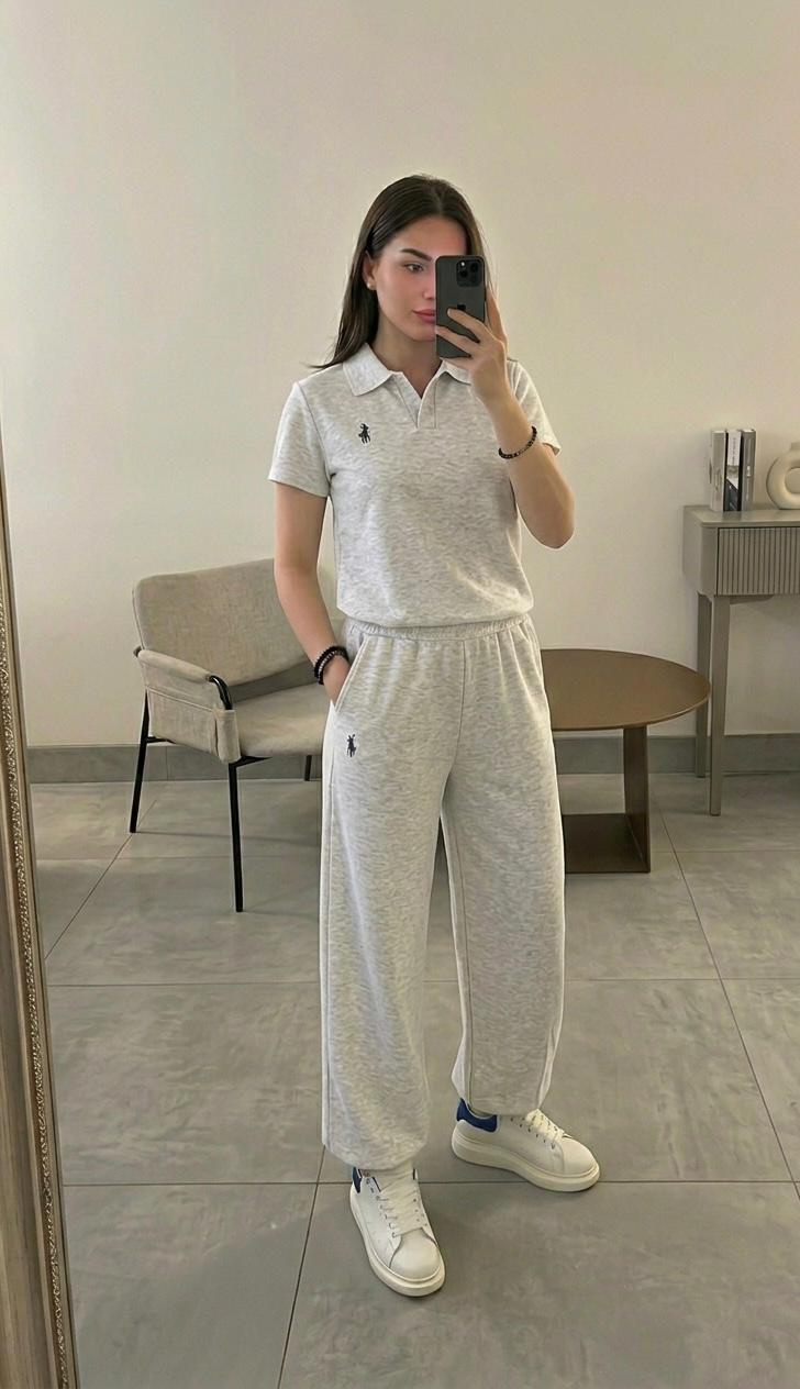 Gri Polo Yazlık Modal Kumaş Takım - Görsel 1