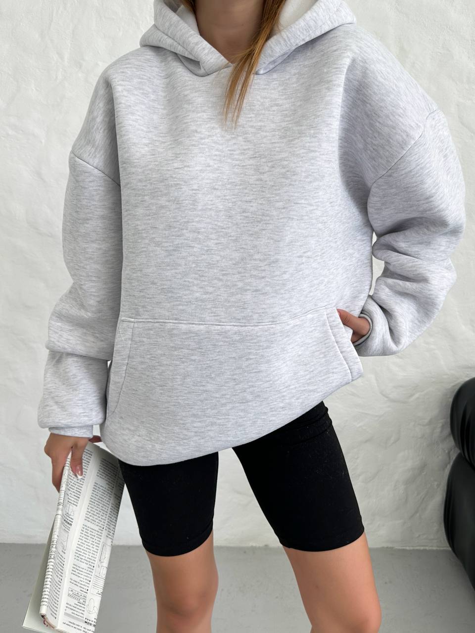 Oversize Kapşonlu Sweatshirt Gri - Görsel 1