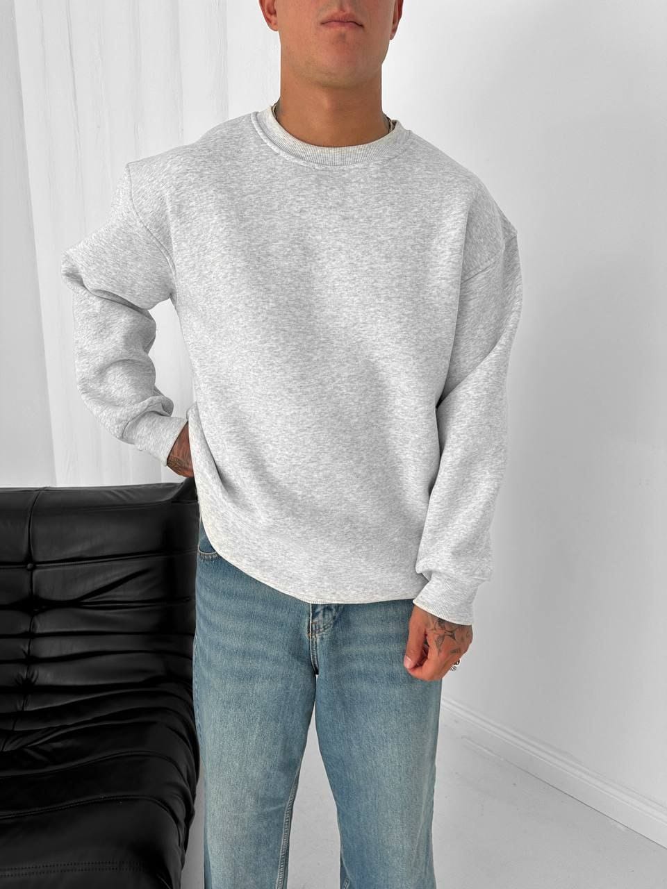 Bisiklet Yaka Sweatshirt Gri - Görsel 1
