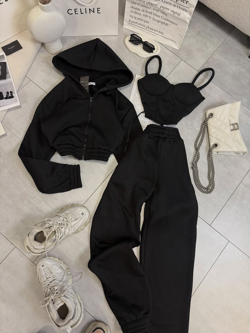 Oversize 3'lü Set Siyah Takım - Görsel 1