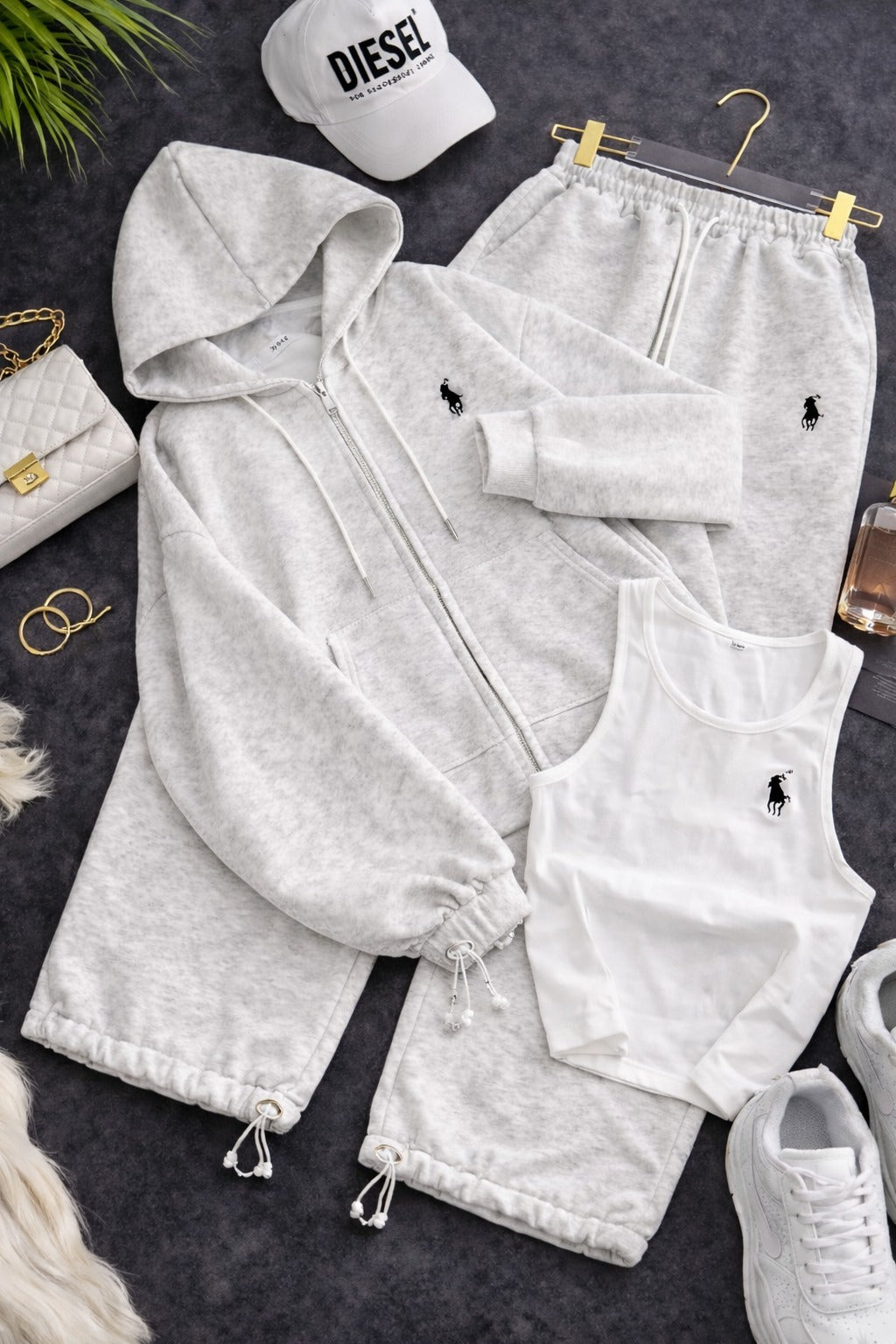 Polo 3'lü Set Takım Gri Mevsimlik Yazlık Kumaş - Görsel 3